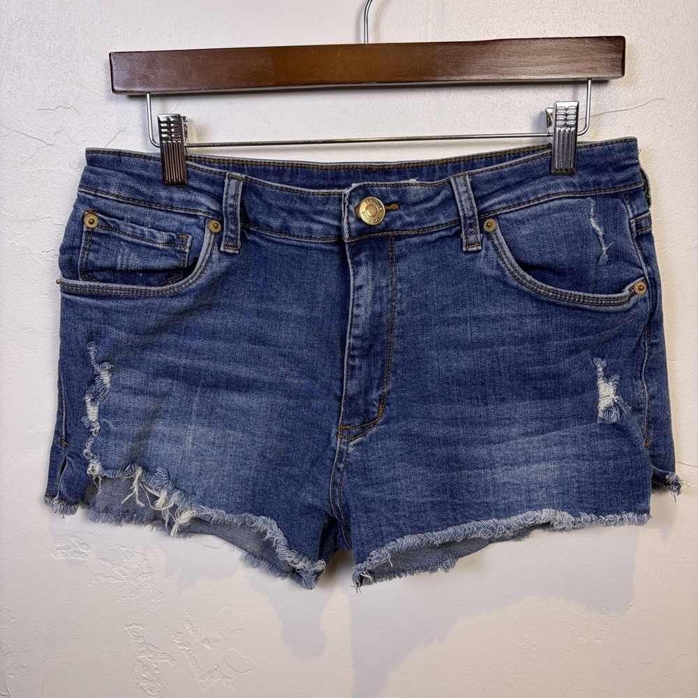 STS Aubrey High Rise Woman's Denim Shorts Size 30 Blue Distressed Raw Hem Beach